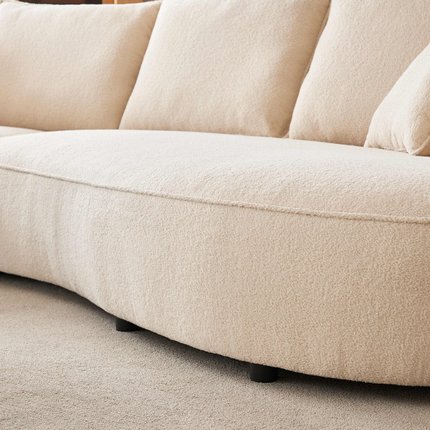 Gewnee 122.8" Curved Sofa Modern Curved Couch Living Room Modular Sectional Sofa, Mid Century Upholstered Couch Sherpa Boucle Fabric Sofa for Bedroom Apartment Left Hand Facing