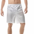 thumbnail image 3 of SWSMCLT Men's Satin Pajama Shorts Sleepwear Knee Length Silk Sleeping Shorts Soft Summer Lightweight Elastic Waist Cool White 34, 3 of 4