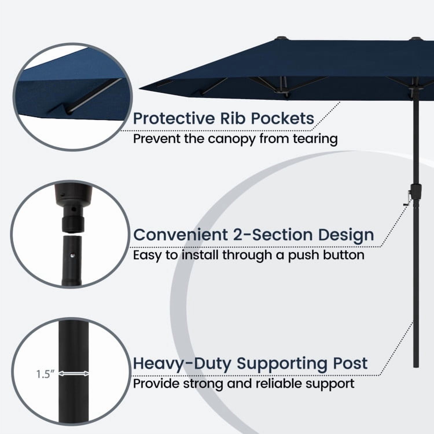 GVN Outdoor Patio Umbrella,Patio Umbrella,13 FT Large Patio Umbrella Outdoor Double-Sided Table Market Umbrella with Crank Handle-Navy