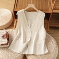 thumbnail image 2 of Casual Waistcoat for Women Loose Solid Color Button Up Vest V Neck Linen Blend Vests with Side Pockets Beige 2XL, 2 of 9