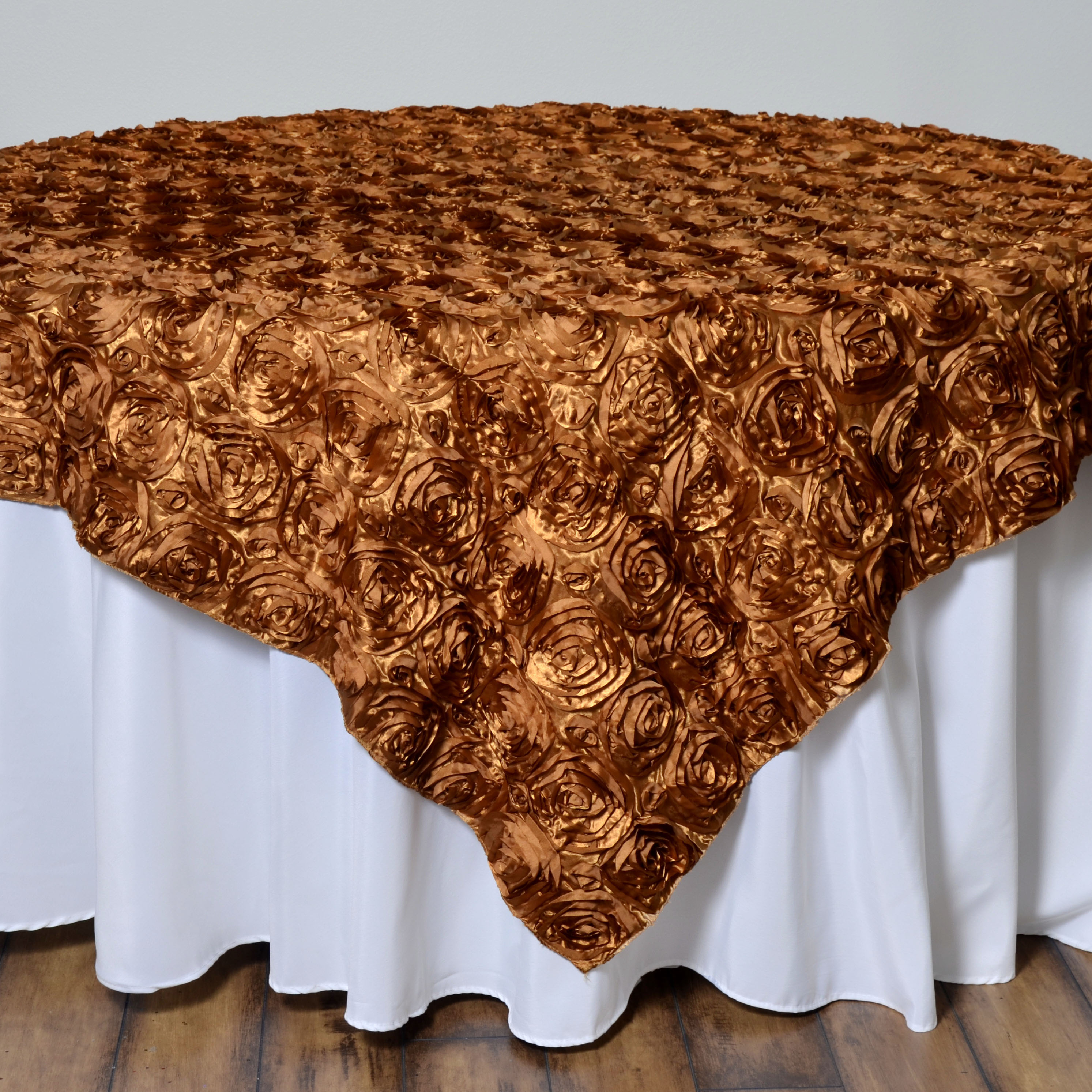 BalsaCircle 72" x 72" Gold Raised Rosette Table Cover Overlays Table