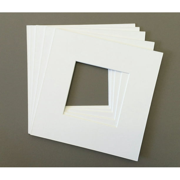 Pack of 5 10x10 Square White Picture Mats with White Core Bevel Cut for