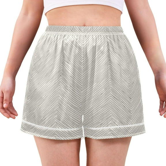 Women's Satin Pajama Shorts Stripes with Pockets, Elastic Waist Sleep Lounge Shorts