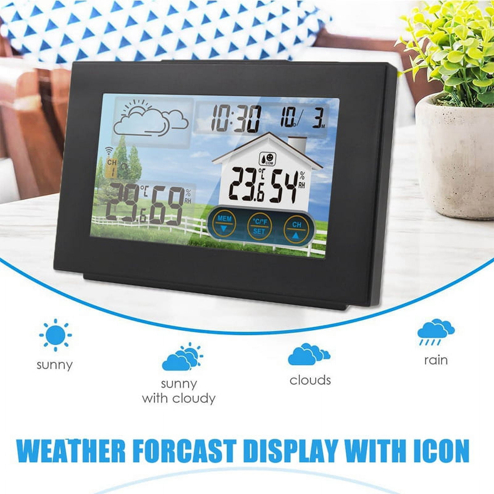 Katigan With Sensor Color Touch Screen Alarm Clock Wireless Weather Station Forecast Indoor Outdoor Thermometer Hygrometer