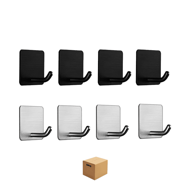 8 Piezas Ganchos Para Baño Ganchos Adhesivos De Pared De Acero Inoxidable Belug, Negro y Plata