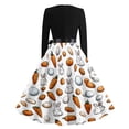 thumbnail image 4 of LWavelet Women's Long Sleeve Fit-and-Flare Dress, Patchwork Bunny & Carrot Print with Satin Bow Belt for Casual & Easter Outfits Dark Purple 2XL, 4 of 4