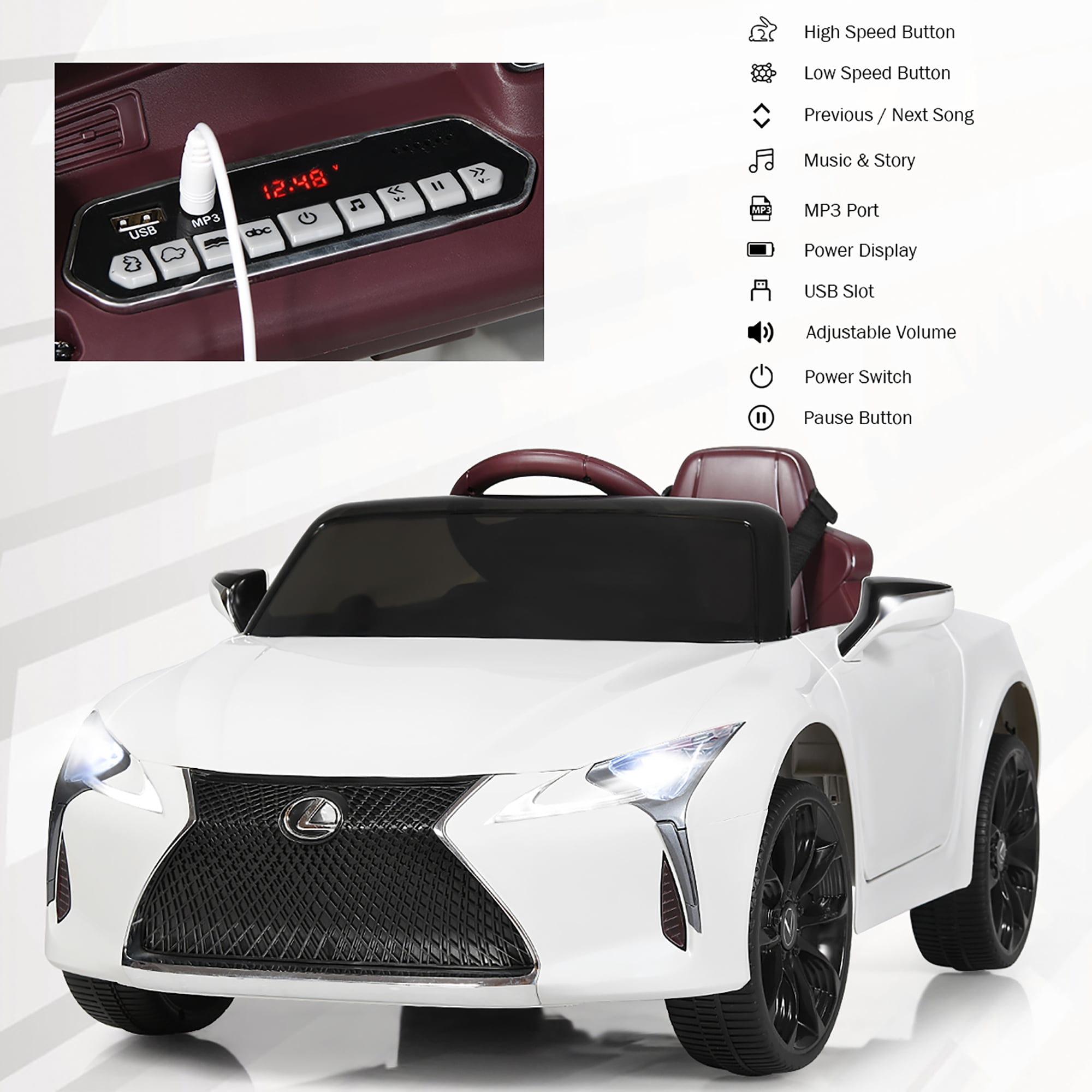 Costway Kids 12V Lexus LC500 Licensed Manual Toddler Ride on Car