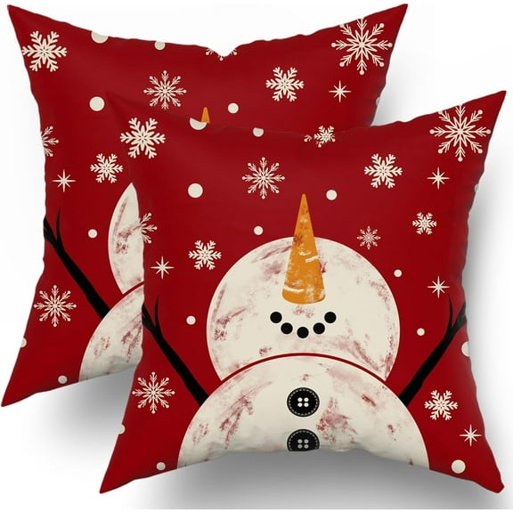 Christmas Pillow Covers 18x18 Inch Set of 2, Xmas Snowman Snowflakes Snow Red Colored Winter Themed Decorative Throw Pillow Cases Cushion Covers Holiday Decoration Gift Farmhouse Sofa Couch Bed Decor