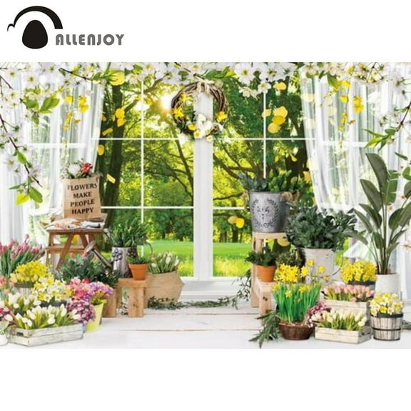 Allenjoy Easter ration Spring Window Scenery Background Garden Baby Shower Wedding Newborn Landscape Photobooth Backdrop