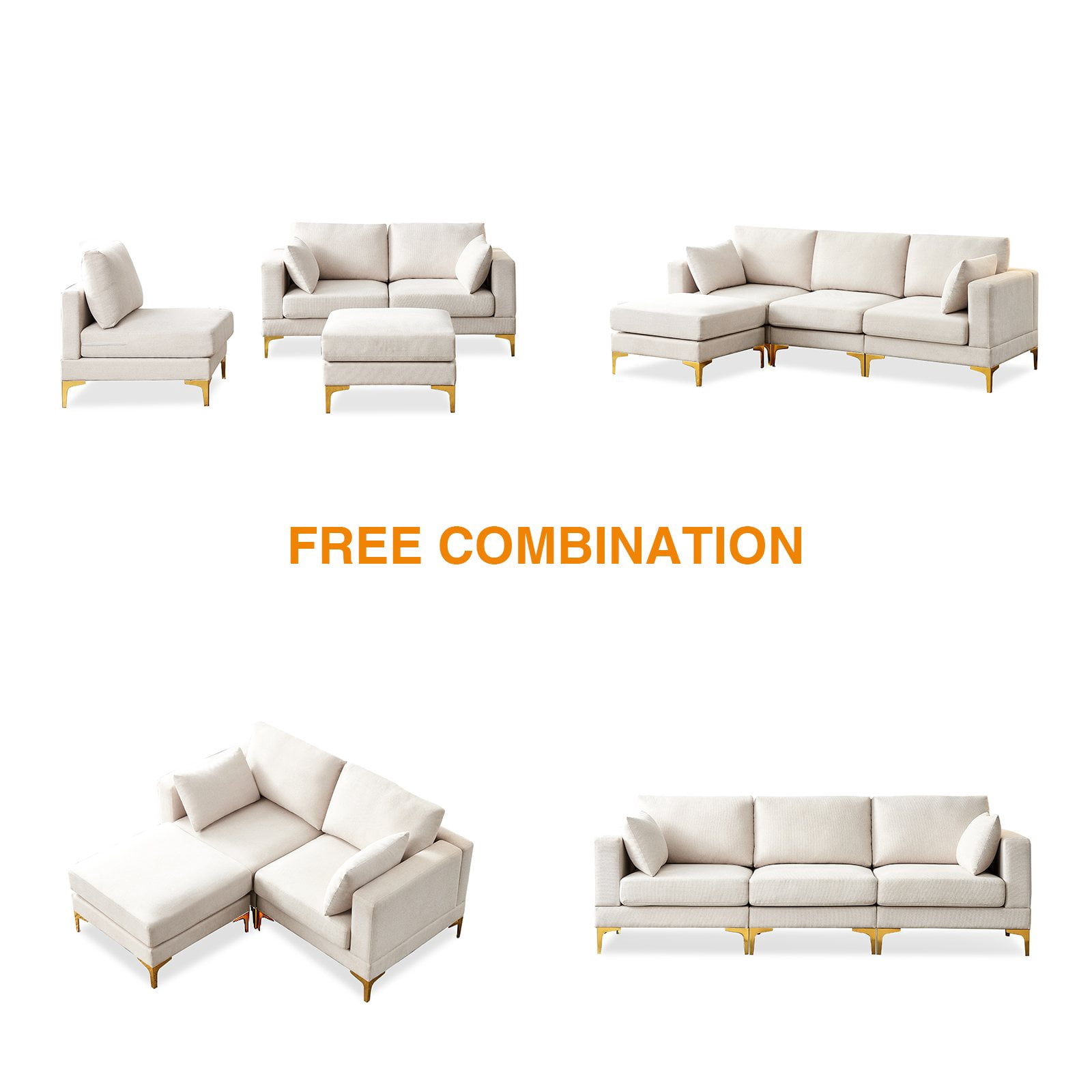 TrumanPick Convertible Sectional Sofa Couch, Modern&nbsp;3 Seat L Shaped Couch with Chaises for Living Room Furniture, Beige