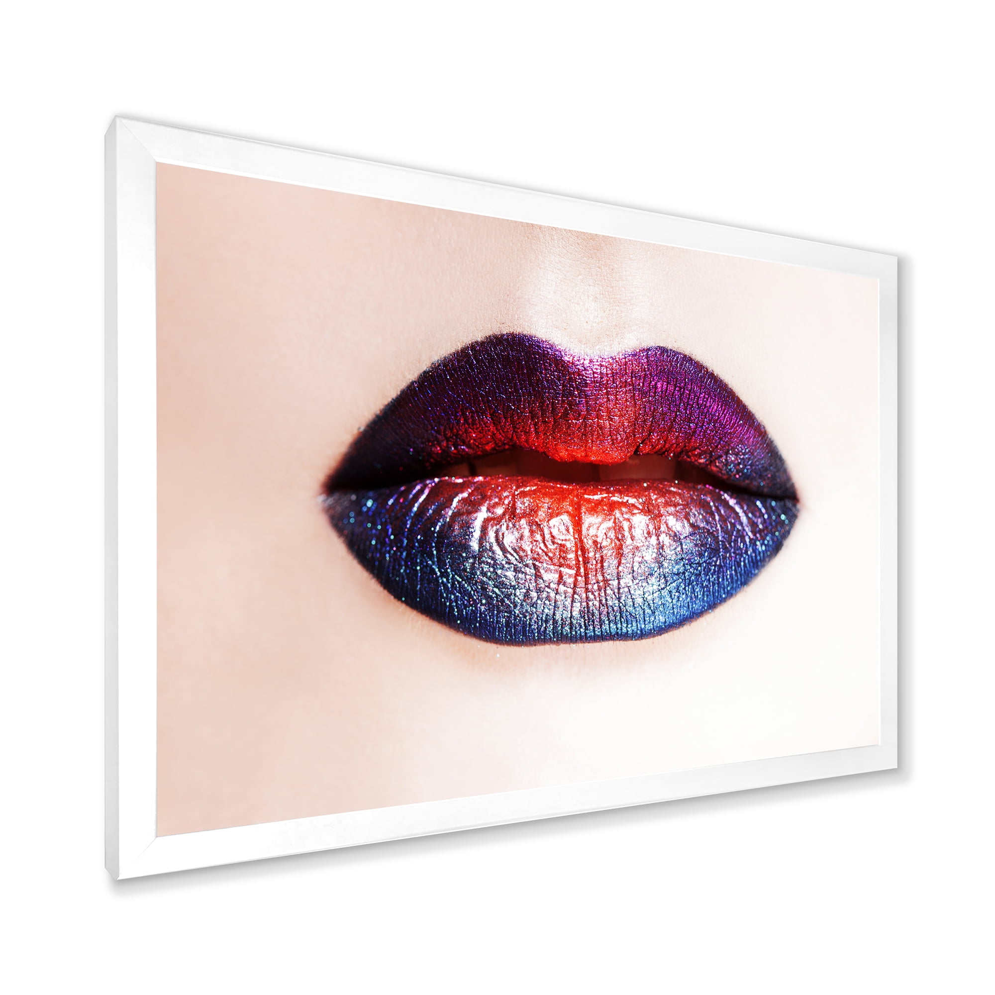 Designart 'Female Lips With Bright Multicolored Lipstick' Modern Framed Art Print