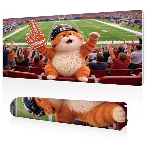 LIVEKEY Football Cat Touchdown Mouse Pad 80x40x0.3cm Extra Large Full Desk Coverage Non Slip Durable Easy Clean Stitched Edges for Gaming and Office