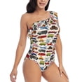 thumbnail image 3 of Salouo Transport Pattern One Shoulder Ruffled One Piece Swimsuit for Women V Neck Swimwear Tummy Control Bathing Suit-Medium, 3 of 6