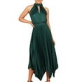 thumbnail image 1 of Faithtur Femmes Été Décontracté Midi Robe Unie Couleur Licou Robe Sans Manches Mode Irrégulière Ourlet Robe de Soirée, 1 of 4