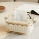 thumbnail image 1 of Cubierta de caja de pañuelos | Organizador de pañuelos de plástico ABS con soporte para teléfono celular - Dispensador de papel facial para cocina, baño, tocador, mesa de dormitorio | 7.48x4.72x3.93, 1 of 8