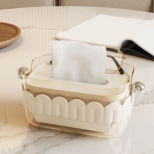 Cubierta de caja de pañuelos | Organizador de pañuelos de plástico ABS con soporte para teléfono celular - Dispensador de papel facial para cocina, baño, tocador, mesa de dormitorio | 7.48x4.72x3.93