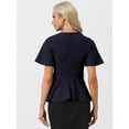 thumbnail image 4 of Unique Bargains Women's Peplum Round Neck Bell Sleeve Belted Waist Blouse M Dark Blue, 4 of 6