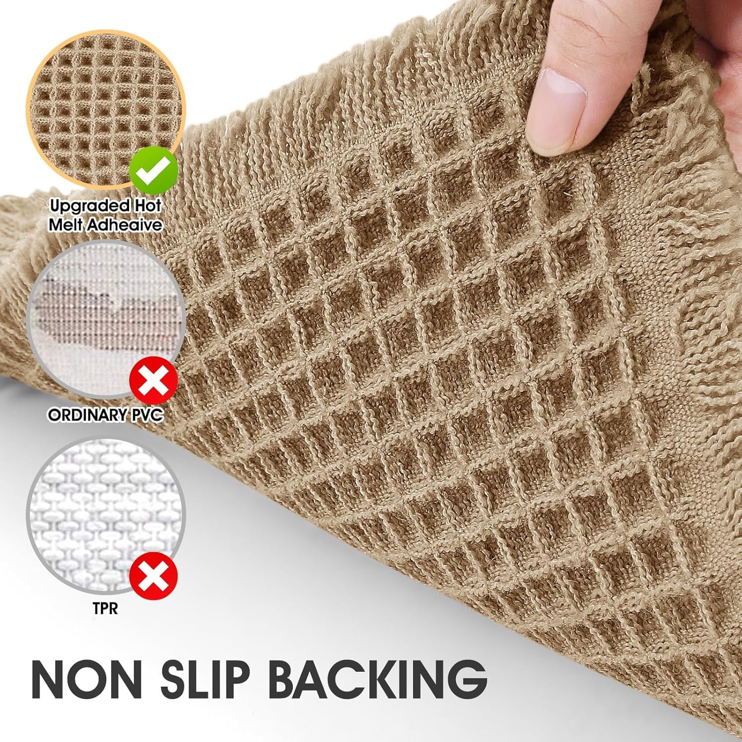 Extra Large Waffle Bath Mat Beige 6'x2'(72" x 24"), Boho Woven Modern Bath Mat Rugs, Absorbent Non Slip Bathroom Rugs, Soft Washable Bath Rugs with Tassels for Bathroom, Bedroom, Kitchen, Shower, Tub