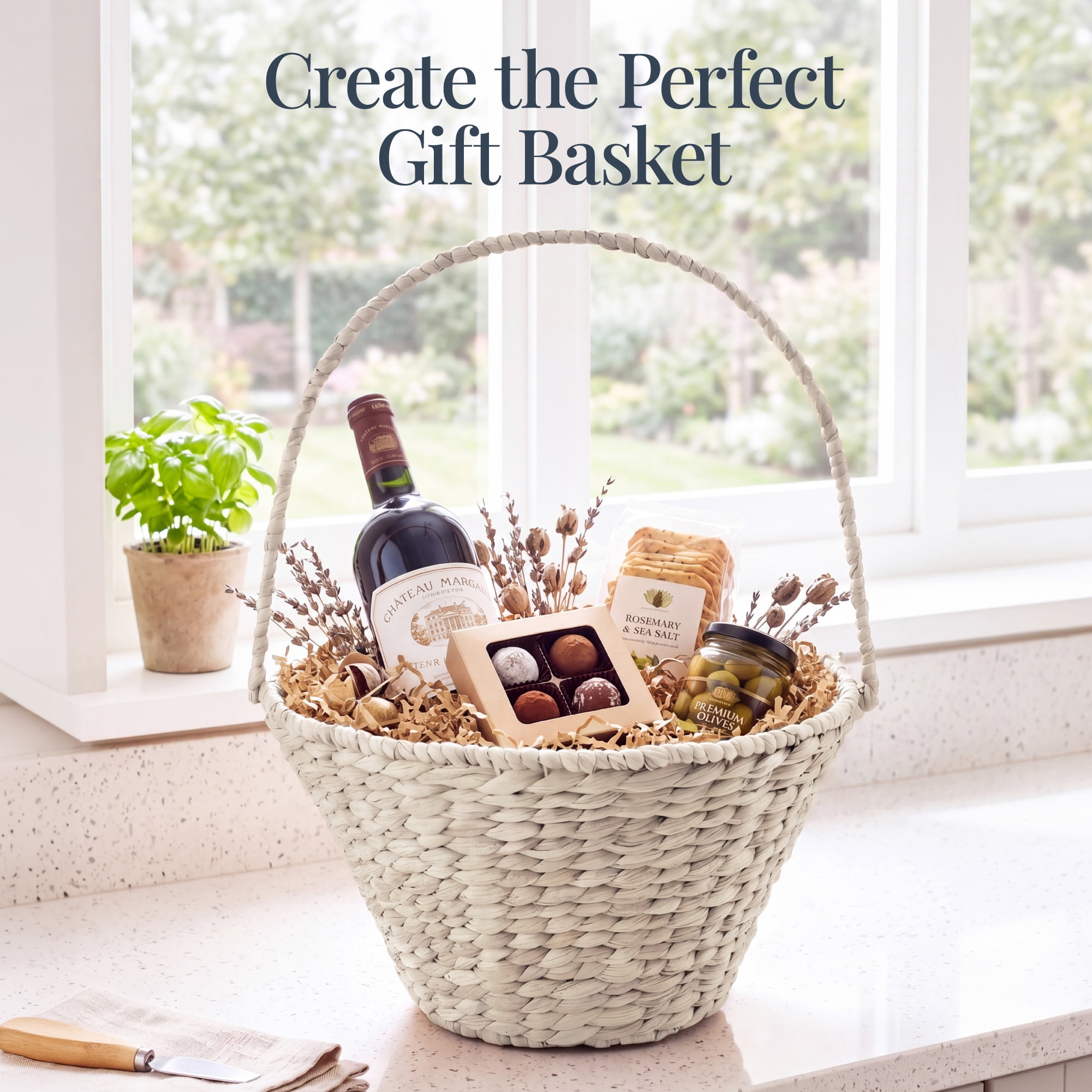 Best Choice Products Handwoven Large Mother's Day Gift Basket, 20 inch Basket Basket w/Collapsible Handle - White