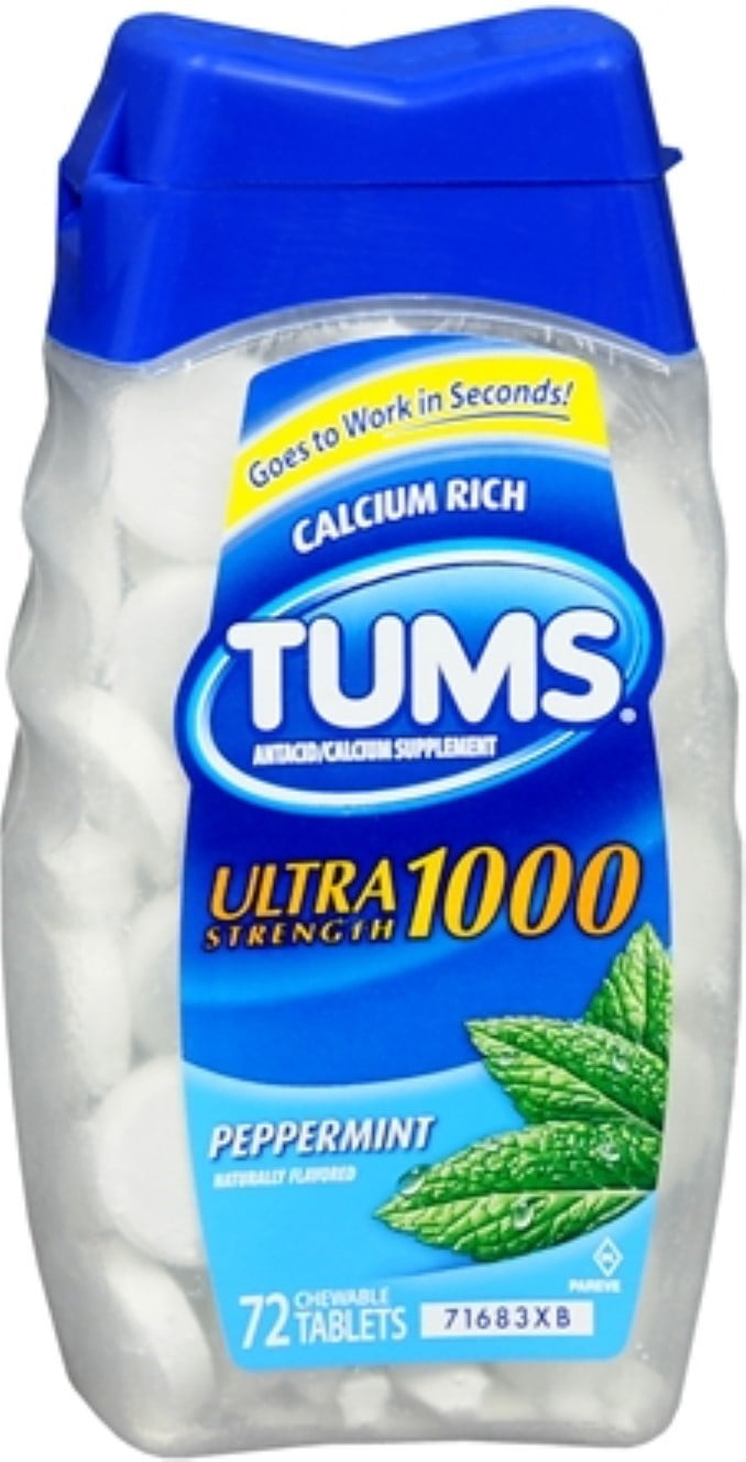 Tums Ultra Strength 1000 Antacid Chewable Tablets, Peppermint, 72 Ct