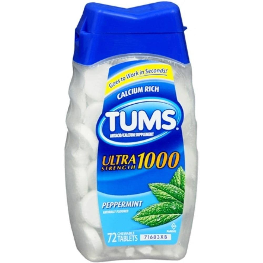 Tums Ultra Strength 1000 Antacid Chewable Tablets, Peppermint, 72 Ct