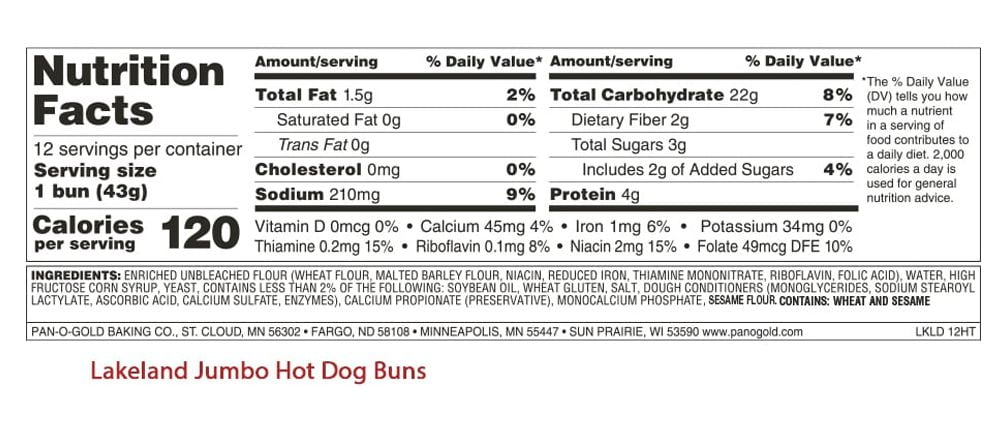 Lakeland Hot Dog Buns, 12 Count, 16 oz Ready to Eat Buns
