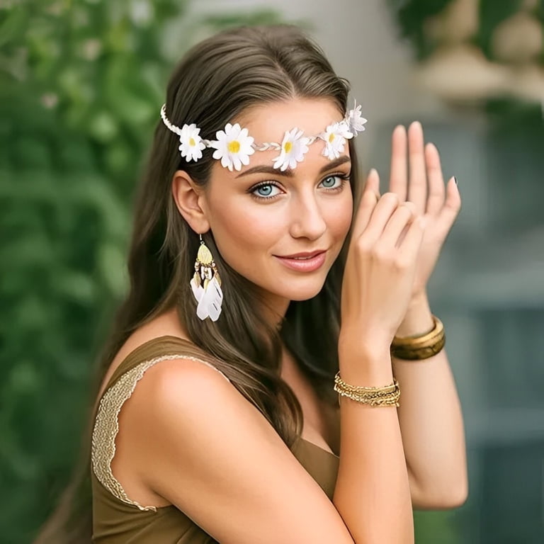 Wowstyle Boho Feather Headbands Earrings Set for Women 60s 