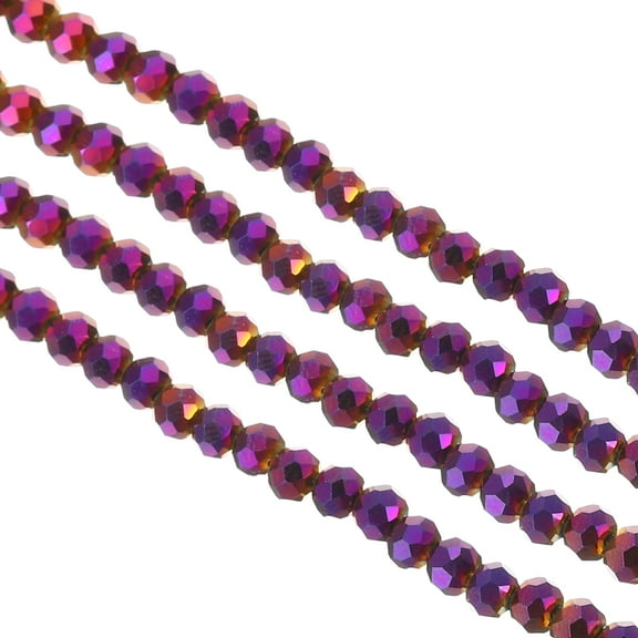 Uxcell 4 mm Briolette Rondelle Glass Beads, Small Round Faceted Crystal Bead, Purple 10Pack