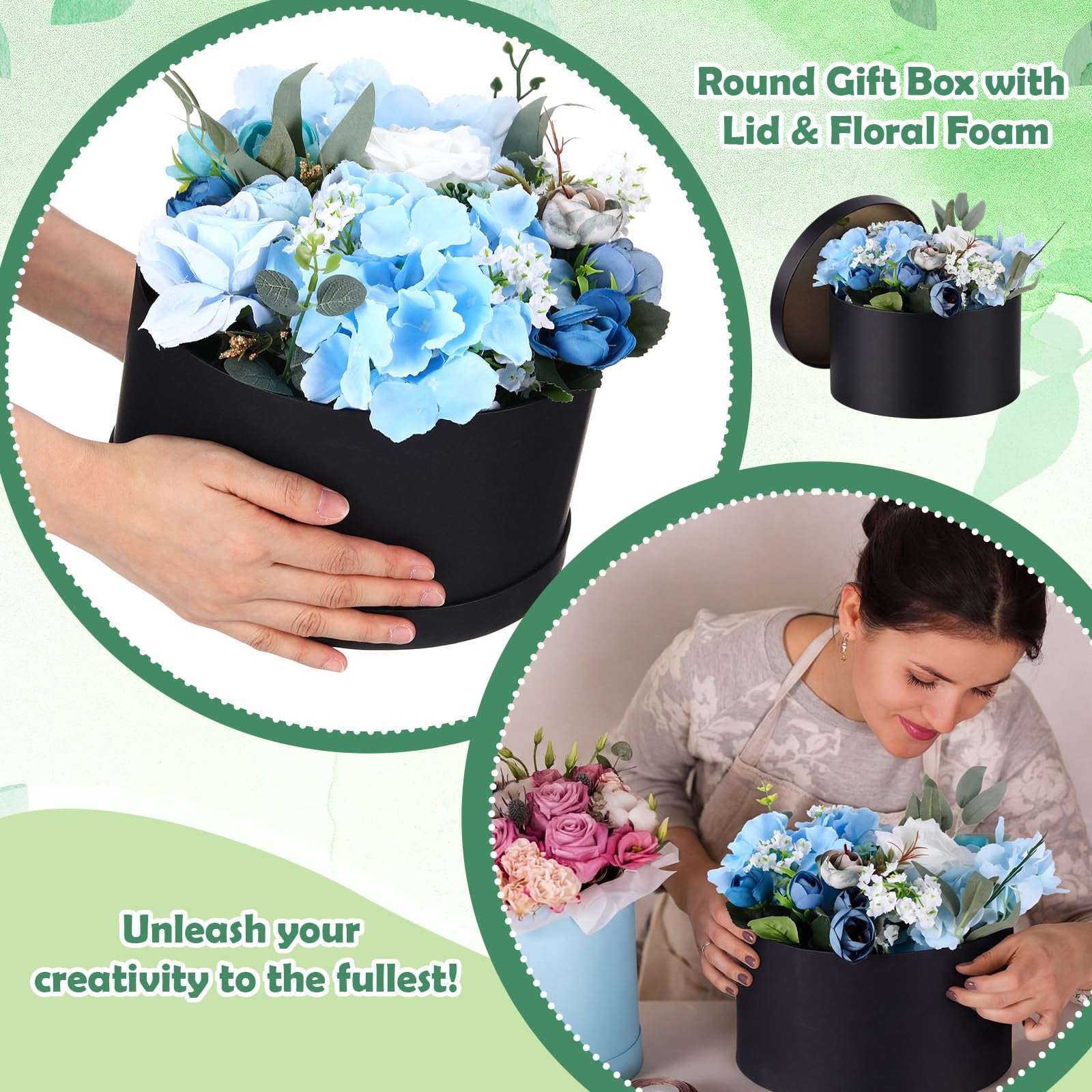 4 Pack Black Round Gift Boxes With Lids Floral Foam Flower Box For Arrangements Mother's Day Gifts Bridesmaid Proposal Wedding Party Favor