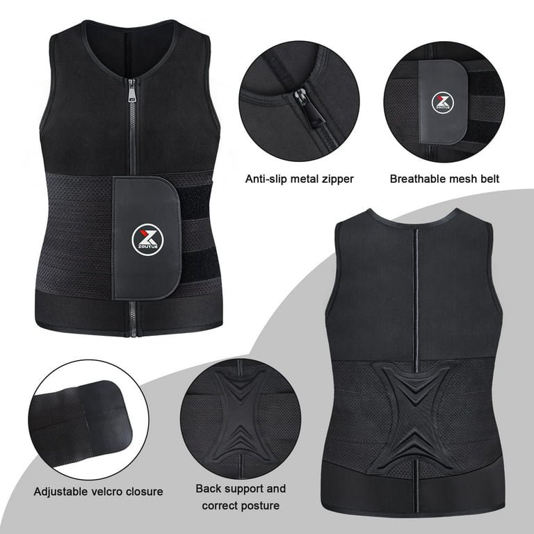 Sweat Vest for Men Sauna Suit Neoprene Waist Trainer with Zipper Adjustable  Body Shaper Tank Top