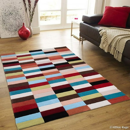 Multi Color Star Design - Allstar Multi Color Hand Made Modern. Transitional. design Area Rug with Dimensional hand-carving highlights (7' x 10' 2