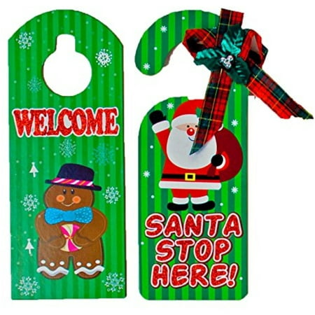 Set of 2 Green Black Duck Brand Holiday Door Hangers -Santa, Snowman, Penguin, Gingerbread Man Designs