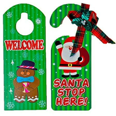 - Set of 2 Green Black Duck Brand Holiday Door Hangers -Santa, Snowman, Penguin, Gingerbread Man Designs (Green)