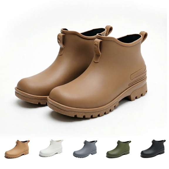 Trendy Ladies Shiny Gloss Slip on Ankle Rain Wellies Deep Tread Chunky Thick Platform Sole Waterproof Booties Easy Clean Sturdy Footwear for All Weather Casual Outdoor Shoes White 10(44)