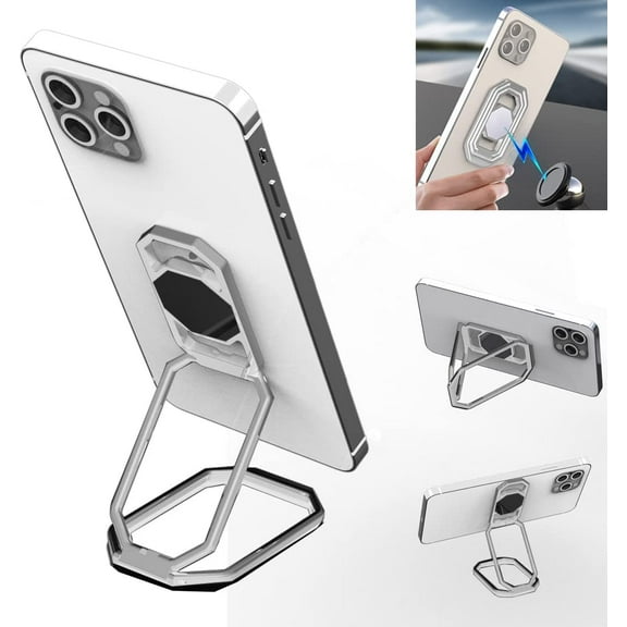 Phone Ring Holder Metal Kickstand 360° Foldable Swivel Cell Phone Finger Grip Stand Phone Back Grip for Magnetic Car Mount Compatible with iPhone iPad Smartphones Tablet