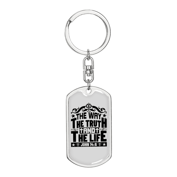 The Way John 14:6 Stainless Steel or 18k Gold Premium Swivel Dog Tag Keychain