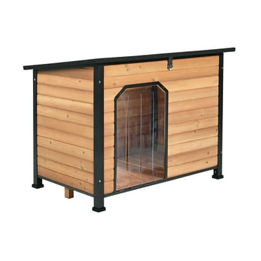 PawHut Outdoor Dog House Cabin Style, Wooden Raised Pet Kennel with ...