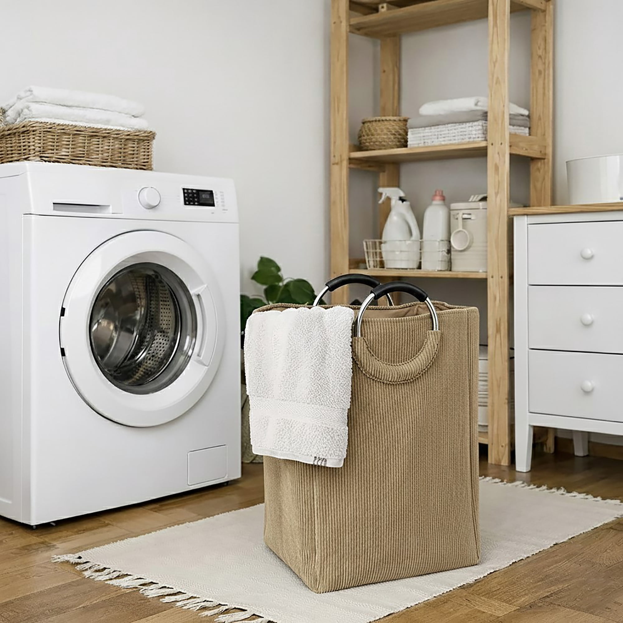 Corduroy Laundry Basket 55L Sand Beige