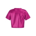 thumbnail image 2 of Yeahdor Kids Boys Girls Jazz Dance Costume Shiny Sequins Short Sleeve T-shirt Street Dance Performance Costume Hot Pink 15-16, 2 of 5