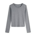 thumbnail image 1 of Lmnyox T-shirt Basique Décontracté pour Femmes à Manches Longues, Col Rond, T-Shirts Unis, Automne Hiver, Camisoles Amples, 1 of 2