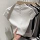 thumbnail image 3 of Small Stature Temperament Slim Fit Knit Sweater 2024 Spring/summer New Button Up Chinese Style Short Sleeved Top, 3 of 5