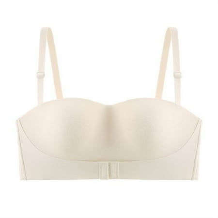Xiaoxatg Women s Comfortable Strapless Gathering Non Wrapping Chest Glare Bra Beautiful Back Front Button And Traceless Bra High Support Sports Bras