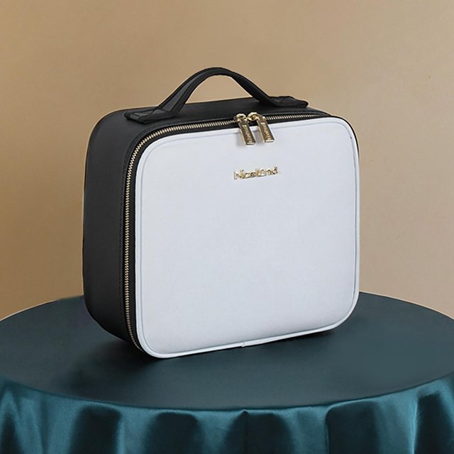 Estuche de Maquillaje con Espejo LED Yinane Organizador de cosméticos Portátil Negro Blanco Estuche de tren de maquillaje