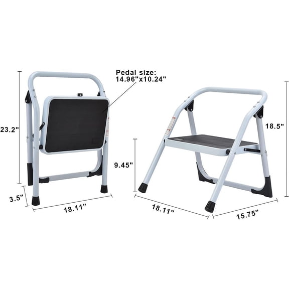 1-Step Ladder Folding Step Stool with Anti-Slip Sturdy and Wide Pedal Stepladder Multi-Use for Home and Kitchen Space Saving (White)
