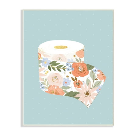 Stupell Industries Spring Floral Print Toilet Paper over Blue Wall Plaque, 13 x 19, Design by Loni Harris