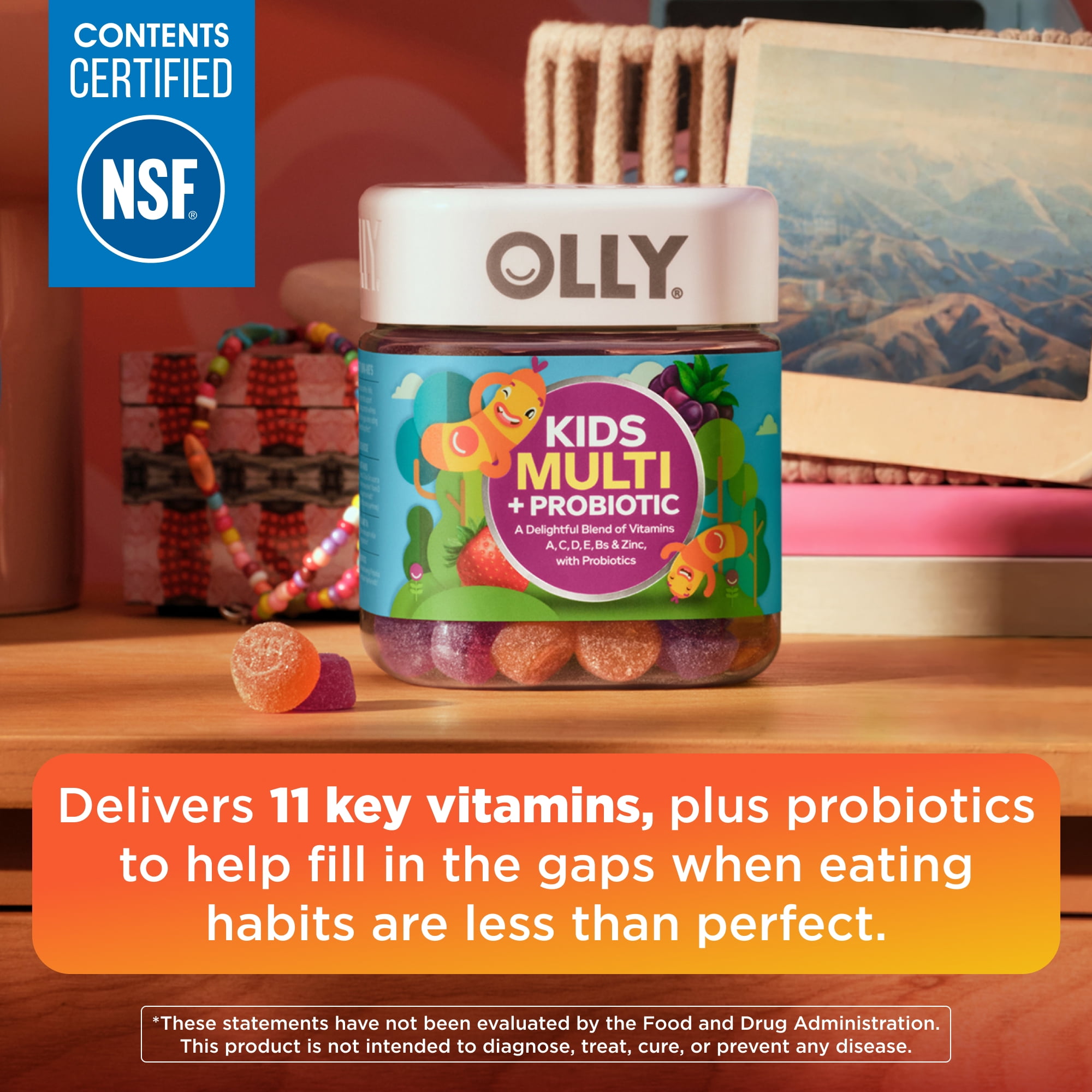 OLLY Kids Multivitamin + Probiotic Gummy, Daily Digestive Supplement, Zinc, Berry Flavor, 70 Count