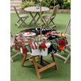 thumbnail image 3 of Outdoor Tablecloth with Umbrella Hole and Zipper, Black Snowman Christmas Round Table Cloth 60 Inch Waterproof Tablecloth, Xmas Snowflake Botanical Picnic Table Cover for Patio Camping, 3 of 7