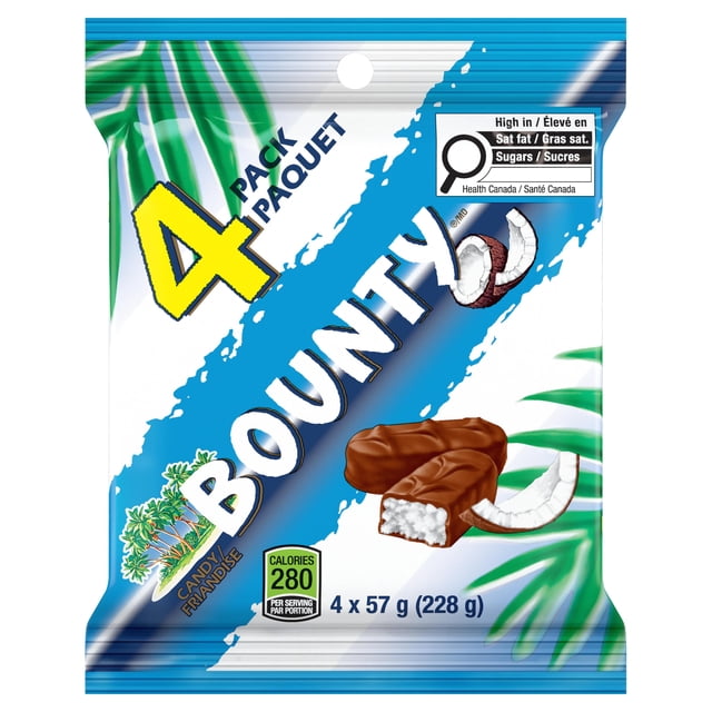 BOUNTY, Coconut Milk Chocolate Bars, 4 Pack Full Size, 228 g
