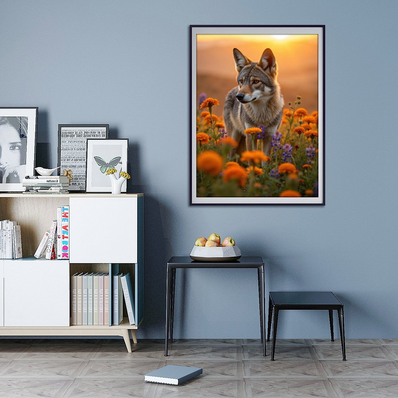 Diamond Art Kit for Adults, Sunset Meadow Coyote Blossoms Diamond Painting for Adults Beginners, 5D DIY Diamond Art Painting Kits, Colorful Diamond Painting Craft for Home Decor 12x16