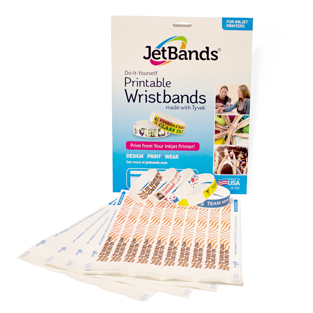 Jetbands DIY Inkjet Printable Tyvek Wristbands 100 Count, White, 8.5